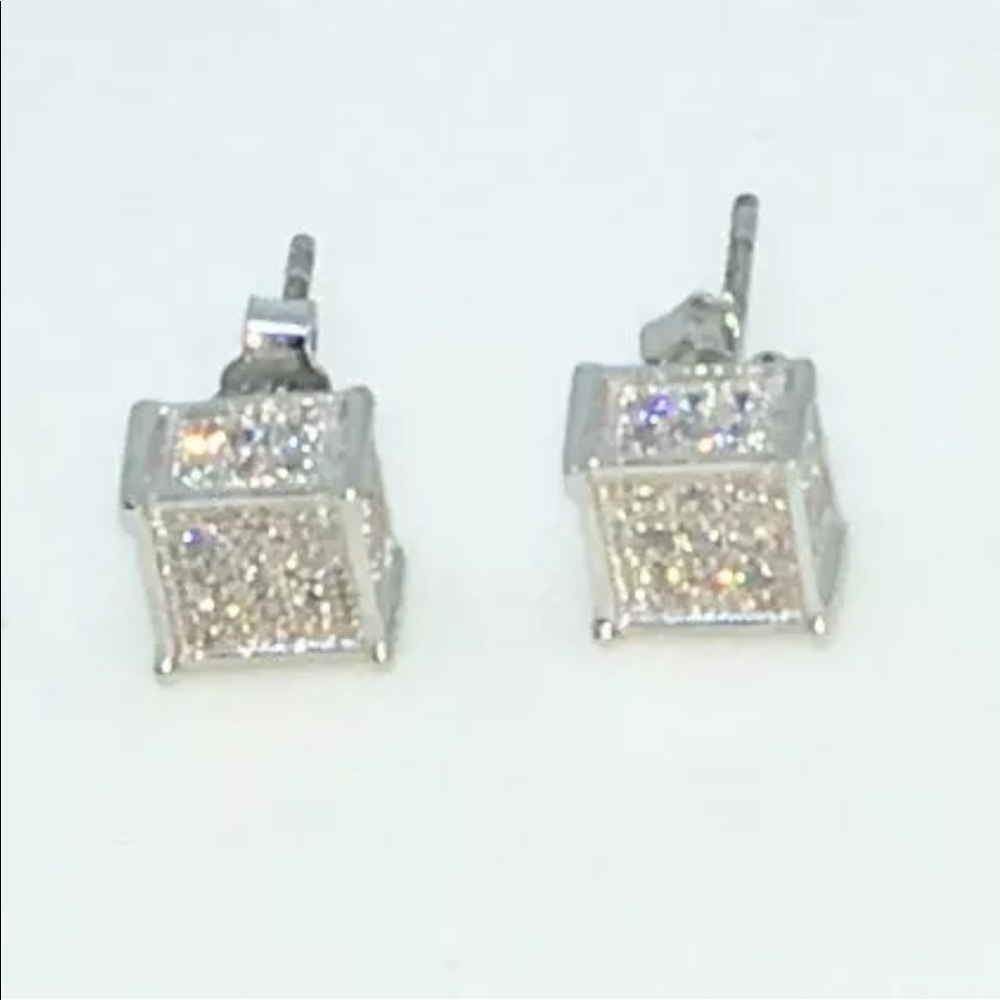Small Cube CZ on 925 Solid Sterling Silver Stud